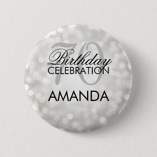 Elegant 70th Birthday Party Silver Glitter Lights Ronde Button 5,7 Cm (Voorkant)