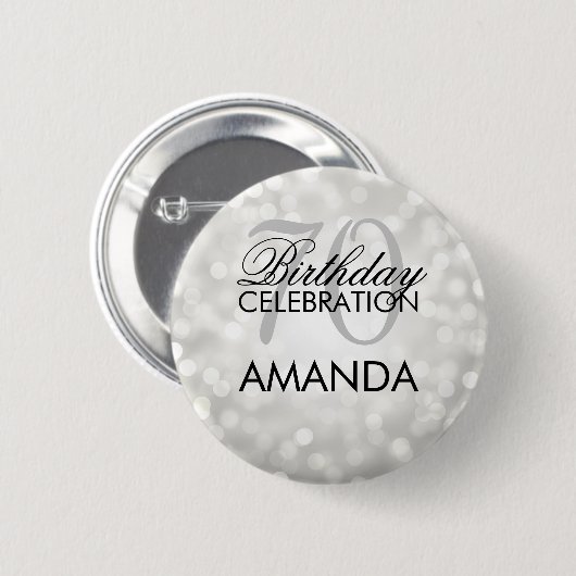 Elegant 70th Birthday Party Silver Glitter Lights Ronde Button 5,7 Cm (Voorkant /achterkant)