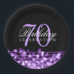 Elegant 70th Birthday Party Sparkles Paars Papieren Bordje<br><div class="desc">Elegant 70th Birthday Party Sparkles Paars design.</div>