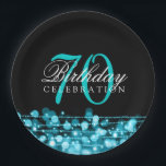 Elegant 70th Birthday Party Sparkles Turquoise Papieren Bordje<br><div class="desc">Elegant 70th Birthday Party Sparkles Turquoise design.</div>