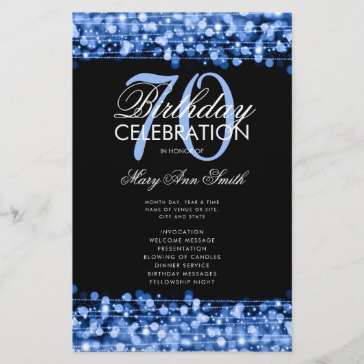 Elegant 70th Birthday Program Navy w/ Menu (Voorkant)