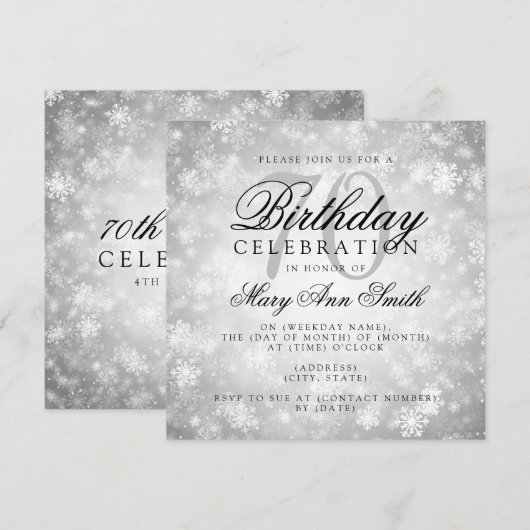 Elegant 70th Birthday Silver Winter Wonderland Kaart (Voorkant / Achterkant)