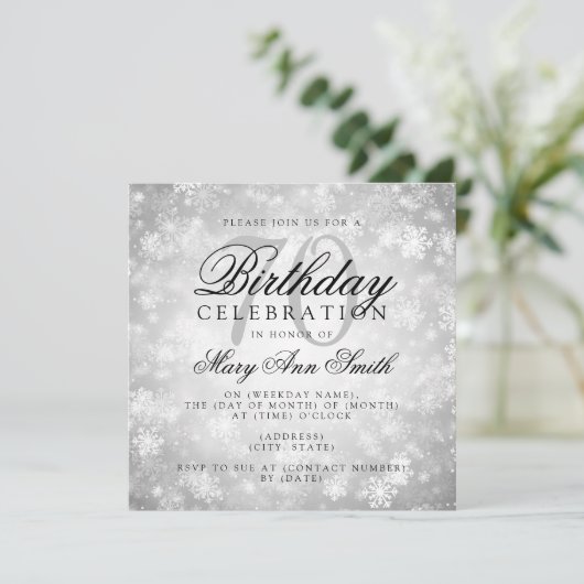 Elegant 70th Birthday Silver Winter Wonderland Kaart (Staand voorkant)