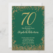 Elegant 70th Green Birthday Invitation Gold Sequin Kaart (Voorkant)