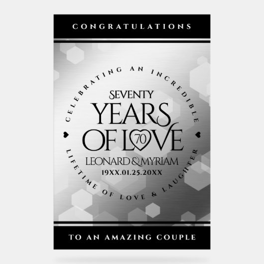 Elegant 70th Platinum Wedding Jubileum Acryl Bord (Voorkant)