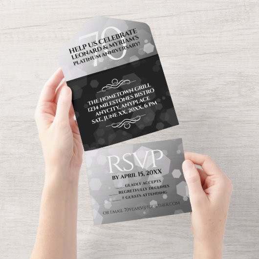 Elegant 70th Platinum Wedding Jubileum All In One Uitnodiging (Afscheurbaar)