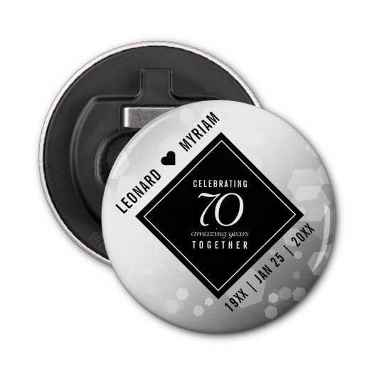 Elegant 70th Platinum Wedding Jubileum Button Flesopener (Voorkant)