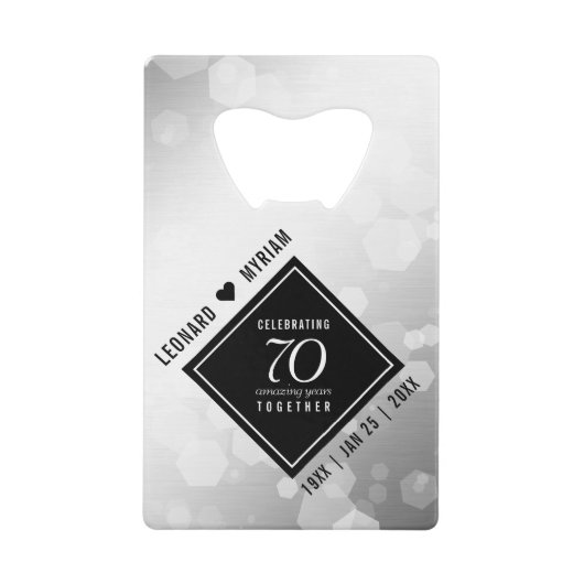 Elegant 70th Platinum Wedding Jubileum Creditkaart Flessenopener (Voorkant)