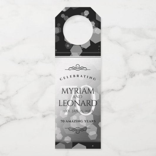 Elegant 70th Platinum Wedding Jubileum Flessenhanger (Achterkant)