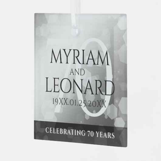 Elegant 70th Platinum Wedding Jubileum Glas Ornament (Voorkant links)