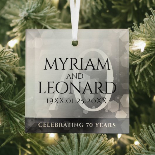 Elegant 70th Platinum Wedding Jubileum Glas Ornament (Insitu)