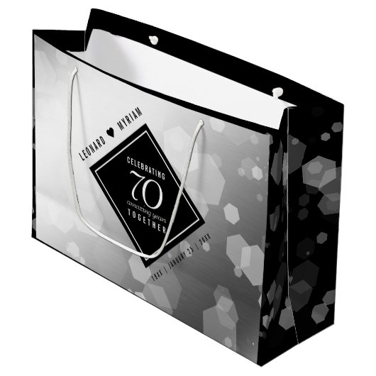 Elegant 70th Platinum Wedding Jubileum Groot Cadeauzakje (Voorkant Gekanteld)