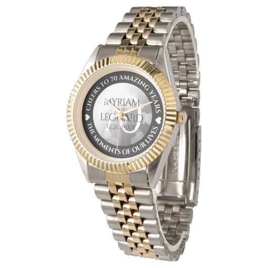 Elegant 70th Platinum Wedding Jubileum Horloge (Gekanteld)