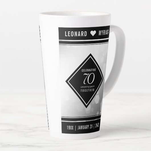 Elegant 70th Platinum Wedding Jubileum Latte Mok (Rechterhoek)