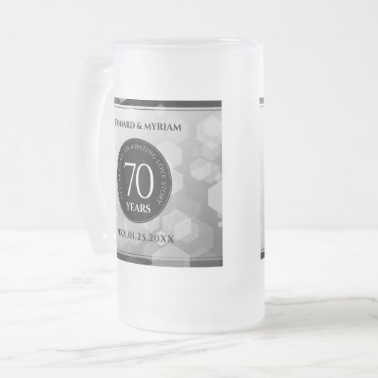 Elegant 70th Platinum Wedding Jubileum Matglas Bierpul (Voorkant links)