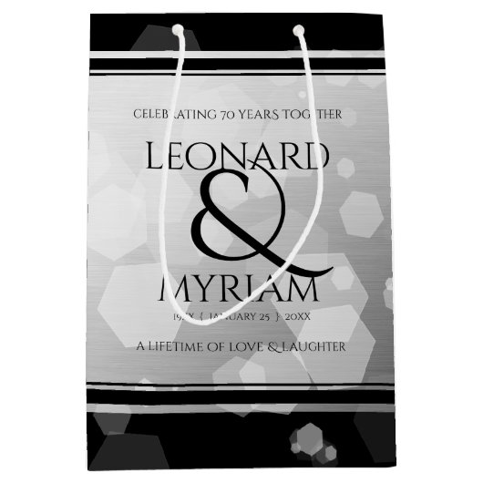 Elegant 70th Platinum Wedding Jubileum Medium Cadeauzakje (Voorkant)