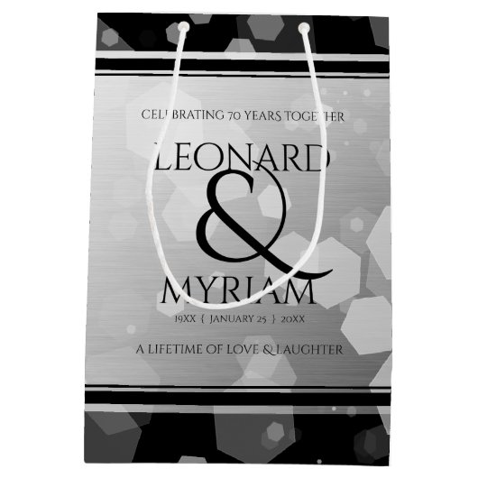 Elegant 70th Platinum Wedding Jubileum Medium Cadeauzakje (Achterkant)