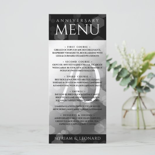Elegant 70th Platinum Wedding Jubileum Menu (Staand voorkant)