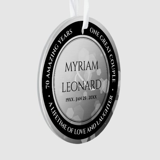 Elegant 70th Platinum Wedding Jubileum Ornament (voorkant)