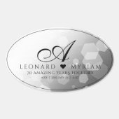 Elegant 70th Platinum Wedding Jubileum Ovale Sticker (Voorkant)