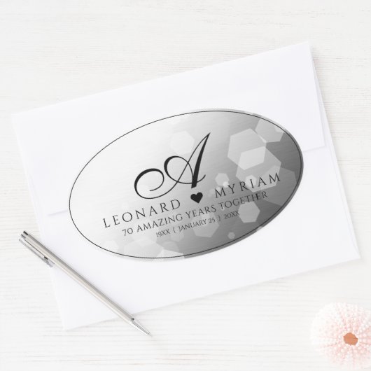 Elegant 70th Platinum Wedding Jubileum Ovale Sticker (Envelop)