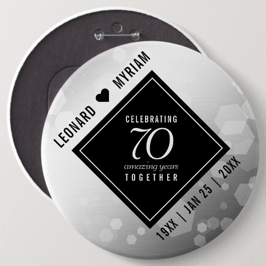 Elegant 70th Platinum Wedding Jubileum Ronde Button 6,0 Cm (Voorkant /achterkant)