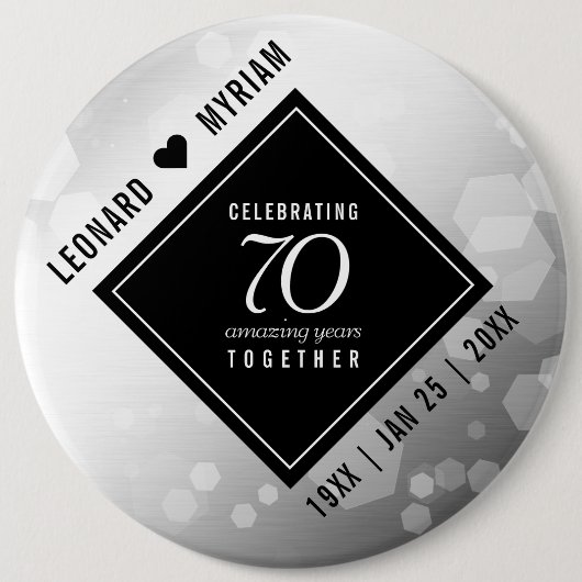 Elegant 70th Platinum Wedding Jubileum Ronde Button 6,0 Cm (Voorkant)
