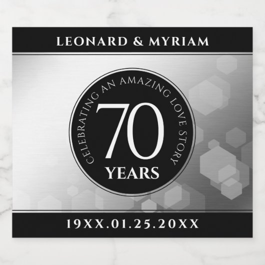 Elegant 70th Platinum Wedding Jubileum Sparkling Wijnetiket (Enkel label)