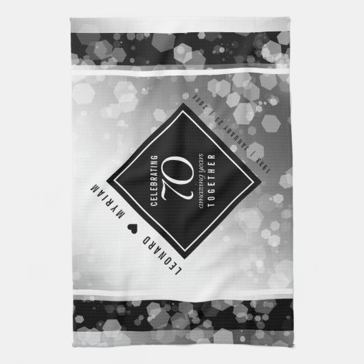 Elegant 70th Platinum Wedding Jubileum Theedoek (Verticaal)