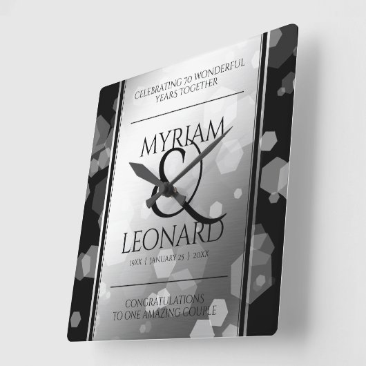 Elegant 70th Platinum Wedding Jubileum Vierkante Klok (Hoek)