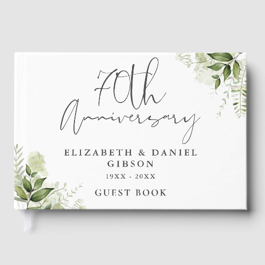 Elegant 70th Wedding Anniversary Floral Greenery Gastenboek (Voorkant)