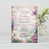 Elegant 70th Wedding Anniversary Party Floral Kaart (Staand voorkant)
