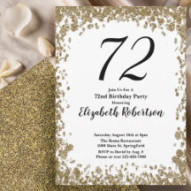 Elegant 72nd Birthday Invitation With Gold Sequins
