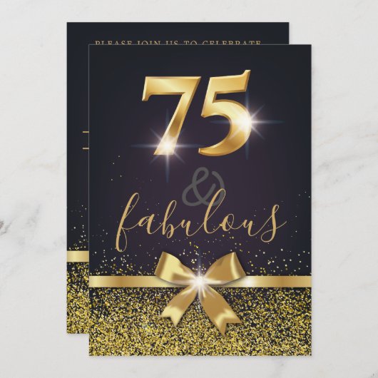 Elegant 75 & Fabulous Gold Glitter 75th Birthday Kaart (Voorkant / Achterkant)