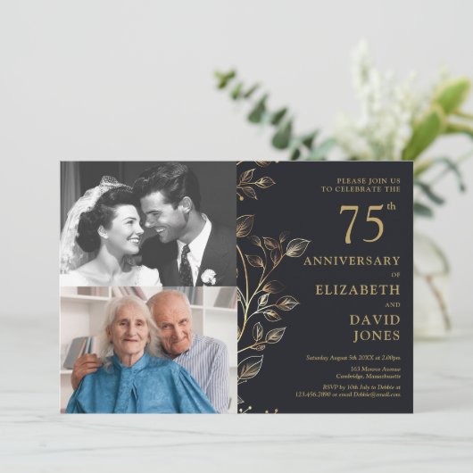 Elegant 75e bruiloft Jubileum 2 Foto Kaart (Staand voorkant)