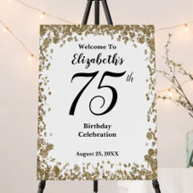 Elegant 75e verjaardag welkomstbord gouden sequins