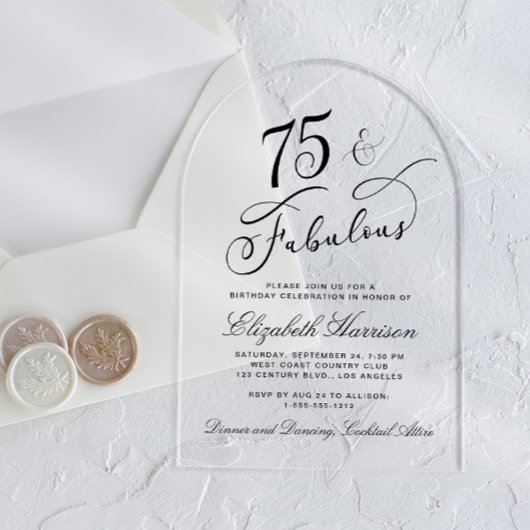 Elegant 75e verpartijfeest acryl uitnodigingen