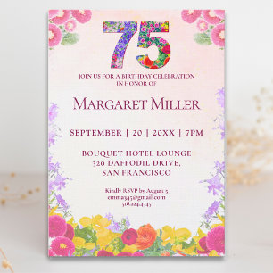Elegant 75ste verjaardagsfeest met bloemen kaart
