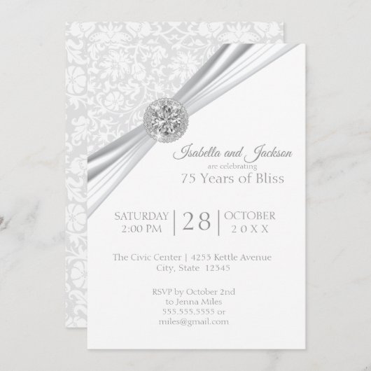 Elegant 75th/60th Diamond Jubileum Design Kaart (Voorkant / Achterkant)