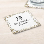 Elegant 75th Birthday Gold Sequin Birthday Party Kartonnen Onderzetters (Schuin)