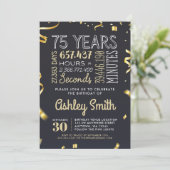 Elegant 75th Birthday Invitation Gold Glitter Kaart (Staand voorkant)