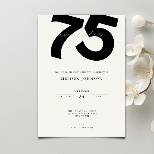 Elegant 75th Birthday Invitation - Minimal Style Kaart