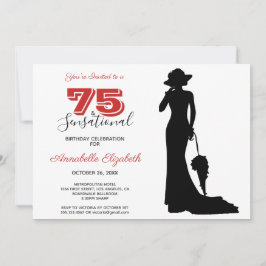 Elegant 75th Birthday Red/Black 75 & SENSATIONAL I Kaart