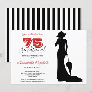 Elegant 75th Birthday Red/Black 75 & SENSATIONAL I Kaart