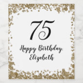 Elegant 75th Birthday White Black and Gold Wijn Etiket (Enkel label)