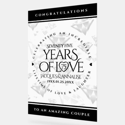 Elegant 75th Diamond Bruiloft Jubileum Acryl Bord (Hoek)