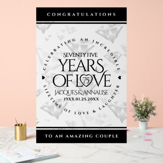 Elegant 75th Diamond Bruiloft Jubileum Acryl Bord (Huwelijk)