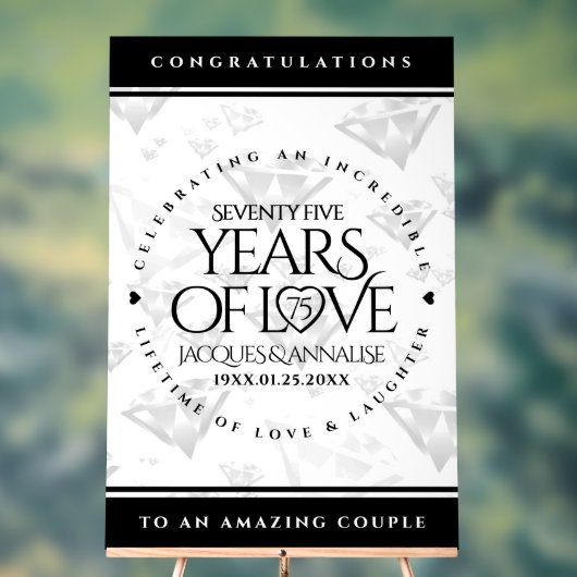 Elegant 75th Diamond Bruiloft Jubileum Acryl Bord (Neutraal)