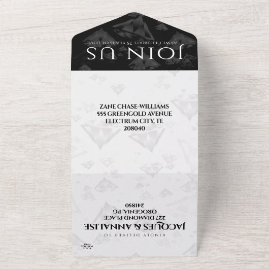 Elegant 75th Diamond Bruiloft Jubileum All In One Uitnodiging (Buitenkant)