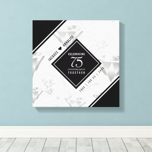 Elegant 75th Diamond Bruiloft Jubileum Canvas Afdruk (Insitu (Houten vloer))